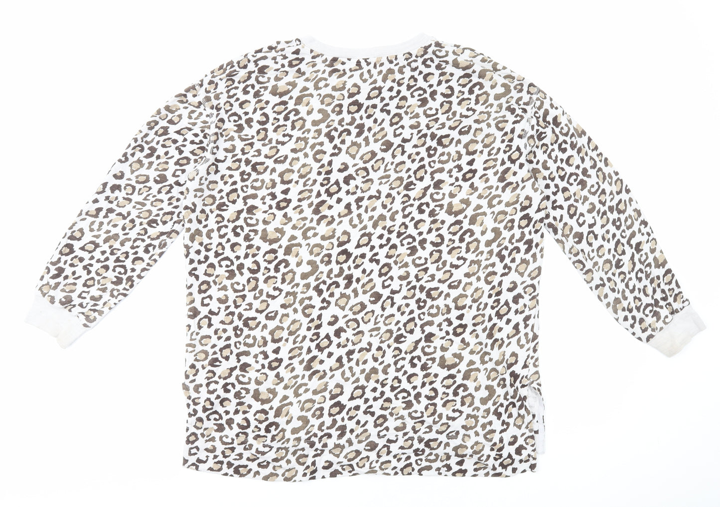 Marks and Spencer Womens Brown Animal Print Cotton Basic T-Shirt Size 16 Round Neck - Leopard Print