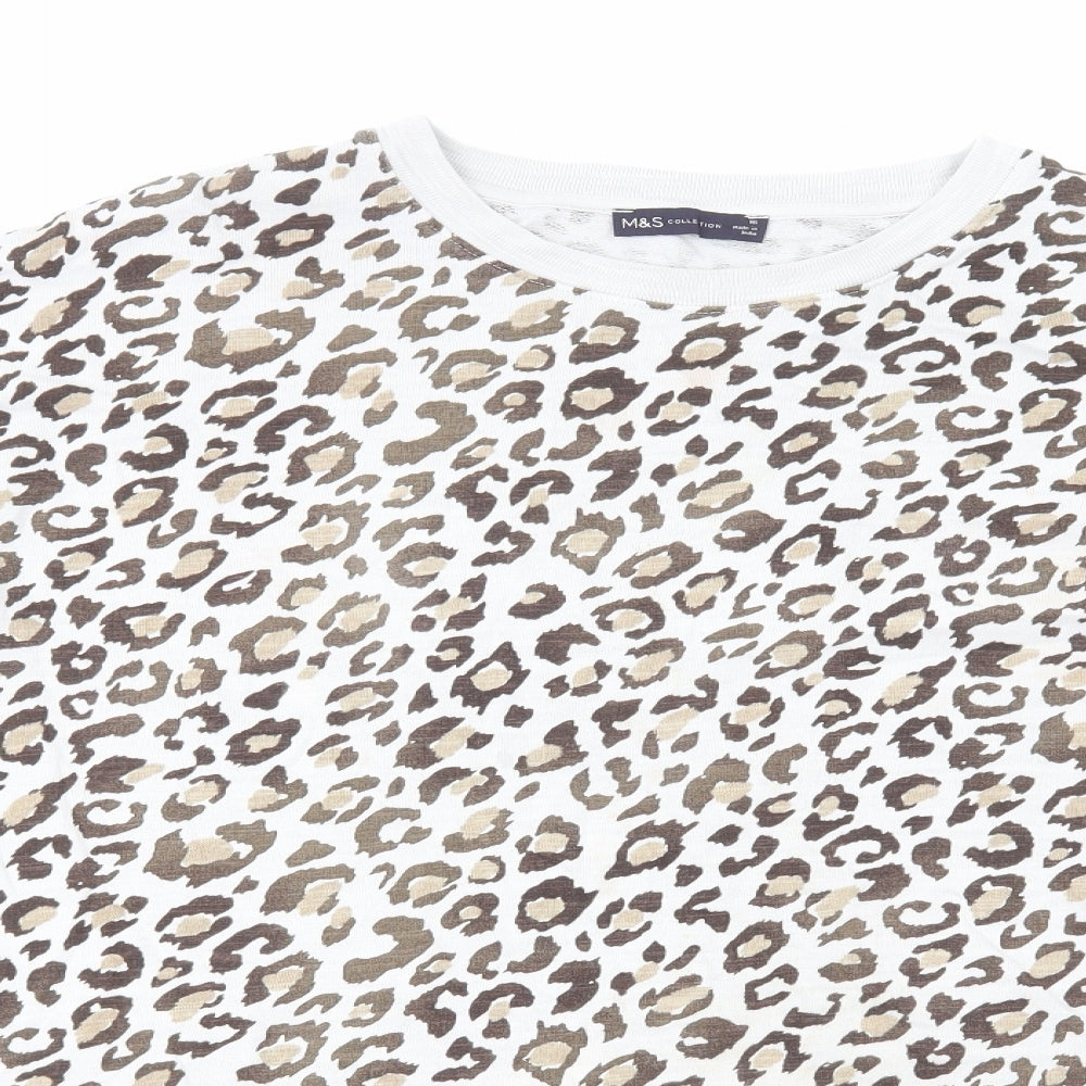 Marks and Spencer Womens Brown Animal Print Cotton Basic T-Shirt Size 16 Round Neck - Leopard Print