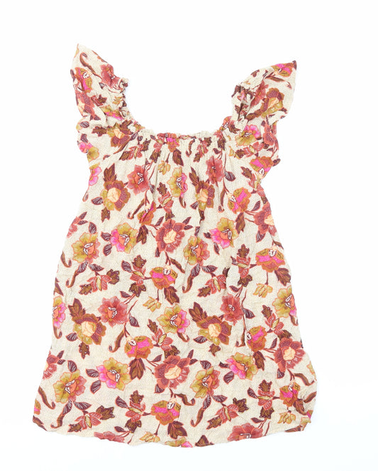 Front view of Primark women’s multicoloured floral viscose mini, size UK 4, scoop neck pullover