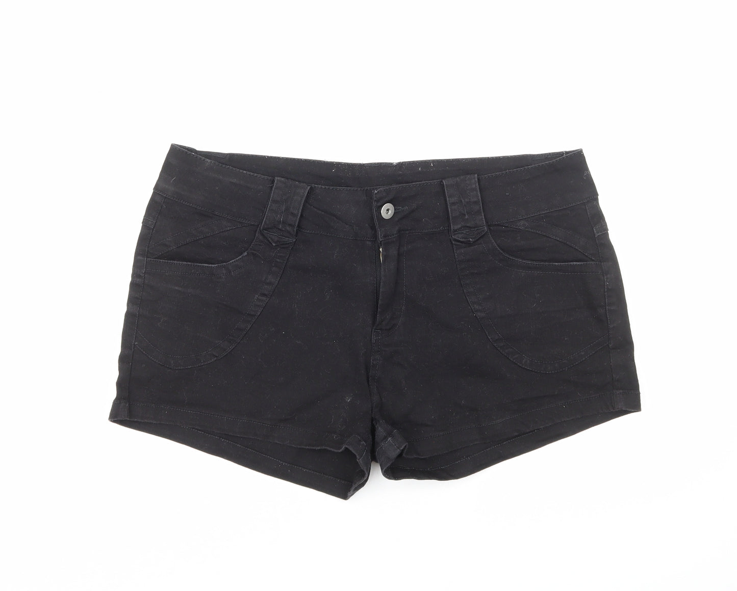 Primark Womens Black Cotton Hot Pants Shorts Size 16 Regular Zip