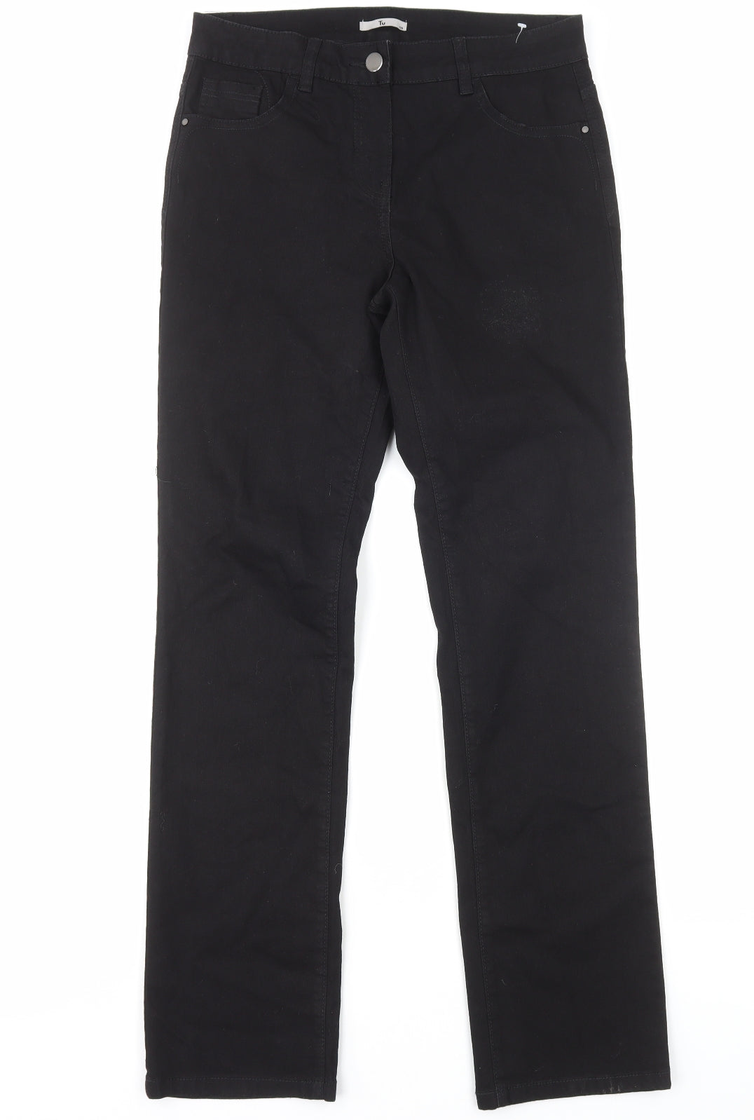 TU Womens Black Cotton Straight Jeans Size 12 Regular Zip