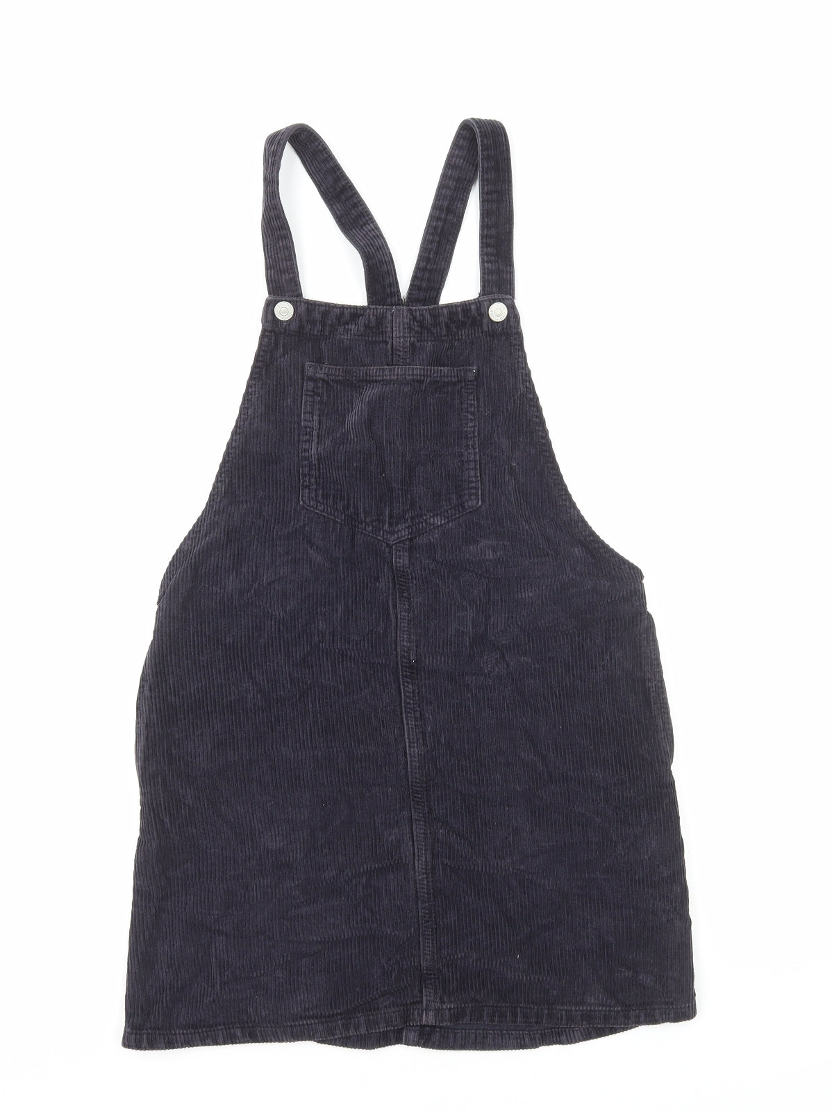 Topshop Womens Black Cotton Pinafore/Dungaree Dress Size 6 Square Neck Button