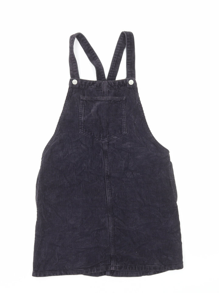 Topshop Womens Black Cotton Pinafore/Dungaree Dress Size 6 Square Neck Button