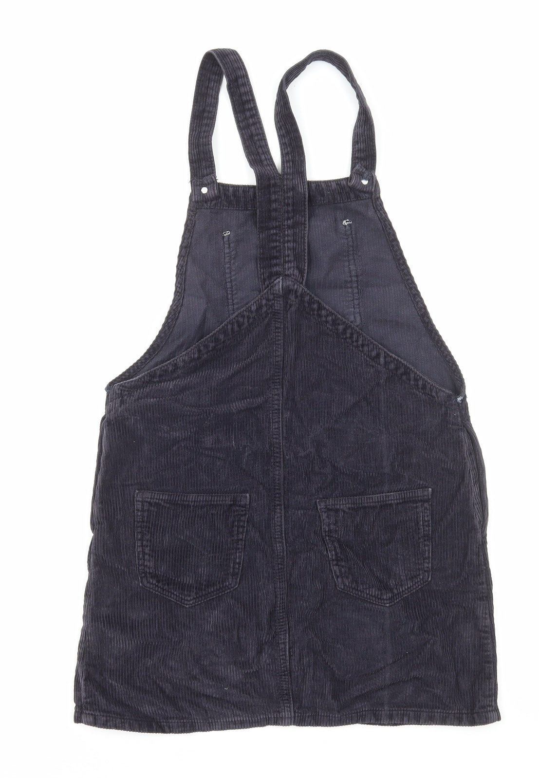 Topshop Womens Black Cotton Pinafore/Dungaree Dress Size 6 Square Neck Button