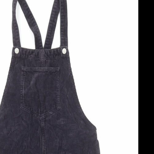 Topshop Womens Black Cotton Pinafore/Dungaree Dress Size 6 Square Neck Button