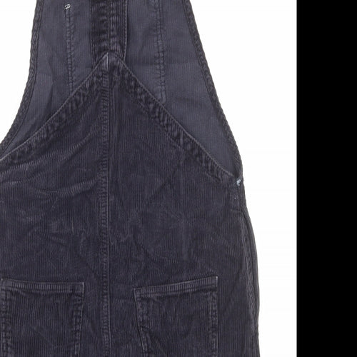 Topshop Womens Black Cotton Pinafore/Dungaree Dress Size 6 Square Neck Button