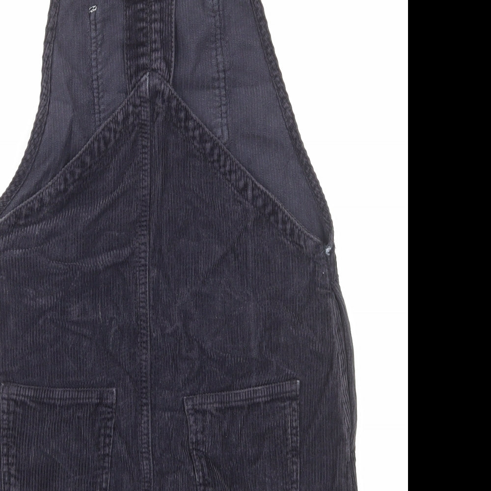 Topshop Womens Black Cotton Pinafore/Dungaree Dress Size 6 Square Neck Button