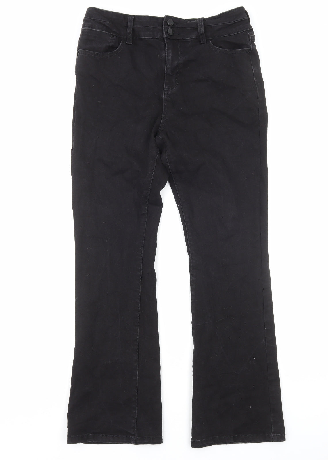 F&F Womens Black Cotton Bootcut Jeans Size 14 Regular Zip
