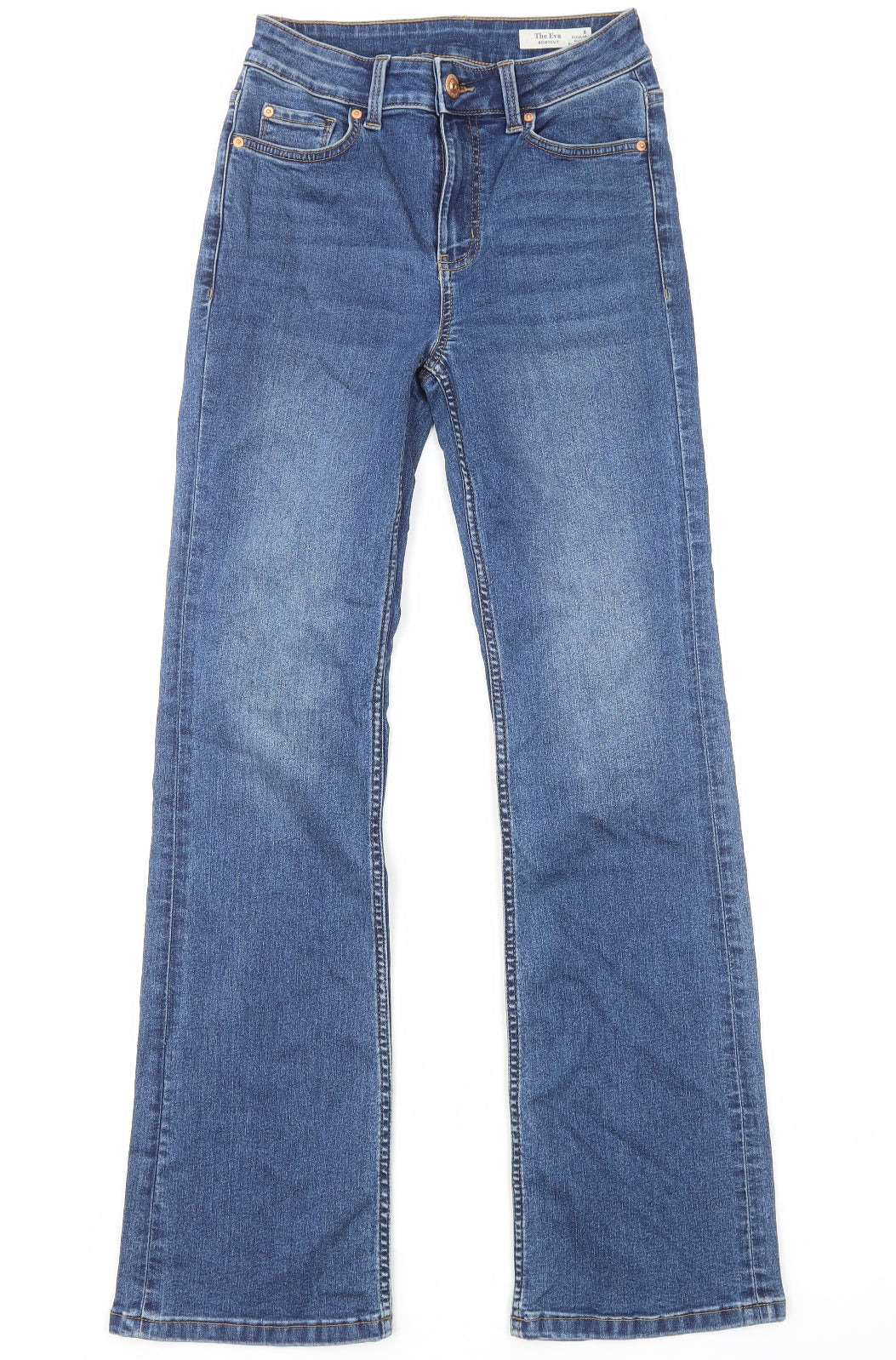 Marks and Spencer Womens Blue Cotton Bootcut Jeans Size 8 Regular Zip