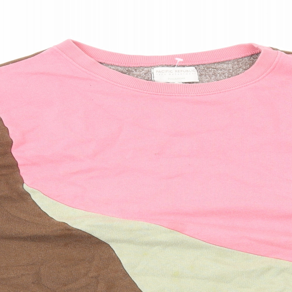 Pull&Bear Womens Multicoloured Colourblock Cotton Pullover Sweatshirt Size L Pullover