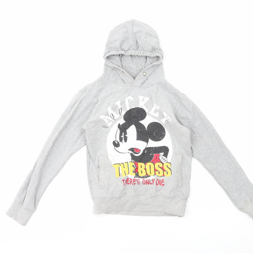 Disneyland Paris Girls Grey Cotton Pullover Hoodie Size 12 Years Pullover - Mickey Mouse