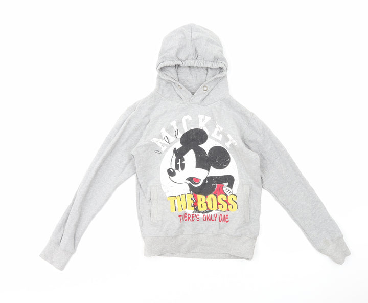 Disneyland Paris Girls Grey Cotton Pullover Hoodie Size 12 Years Pullover - Mickey Mouse