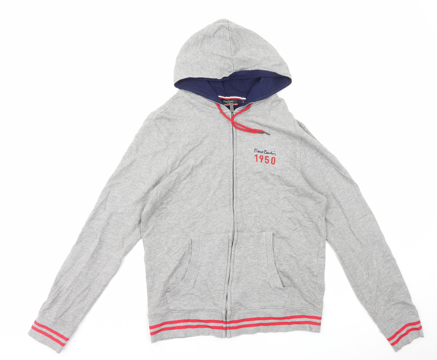 Pierre Cardin Mens Grey Cotton Full Zip Hoodie Size M