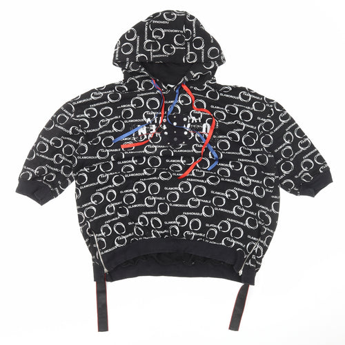 La Rosa Womens Black Geometric Cotton Pullover Hoodie Size M Pullover