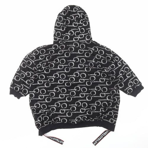 La Rosa Womens Black Geometric Cotton Pullover Hoodie Size M Pullover