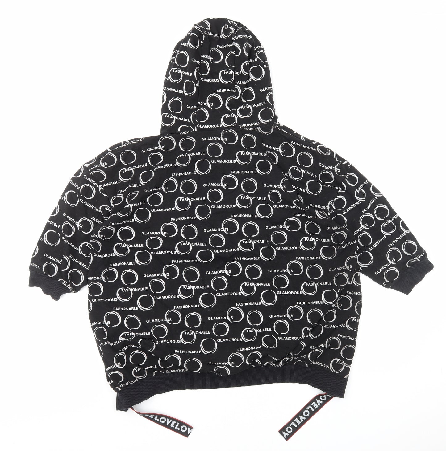 La Rosa Womens Black Geometric Cotton Pullover Hoodie Size M Pullover