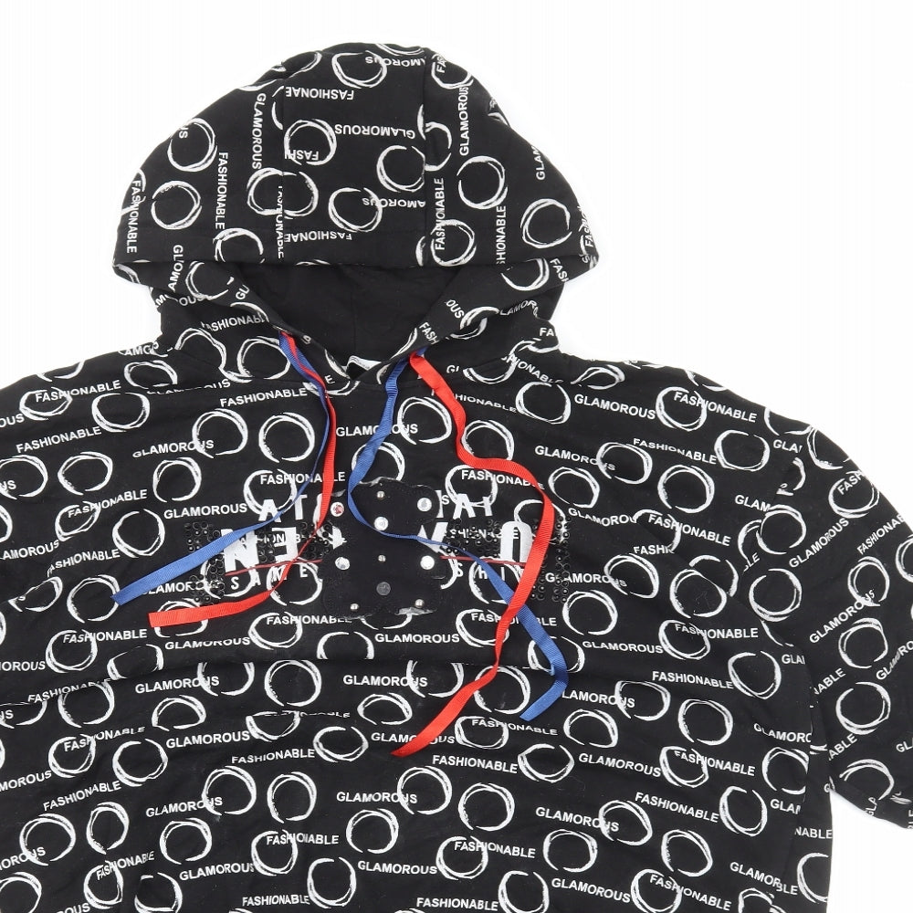 La Rosa Womens Black Geometric Cotton Pullover Hoodie Size M Pullover