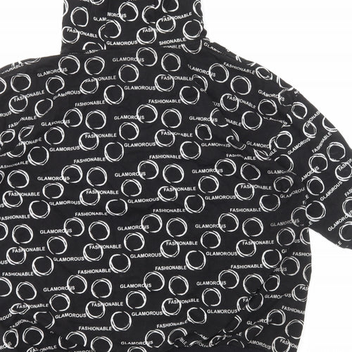 La Rosa Womens Black Geometric Cotton Pullover Hoodie Size M Pullover