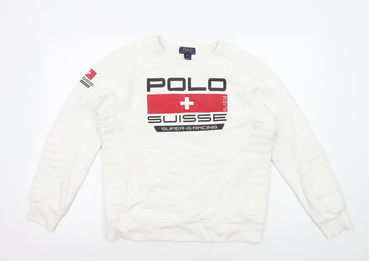 Polo Ralph Lauren Womens White Cotton Pullover Sweatshirt Size L Pullover - Suisse