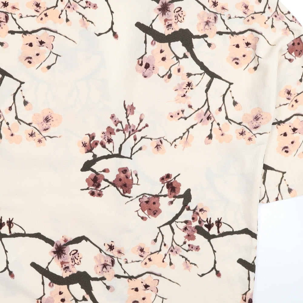 VILA Womens Beige Floral Polyester Kimono Blouse Size S V-Neck