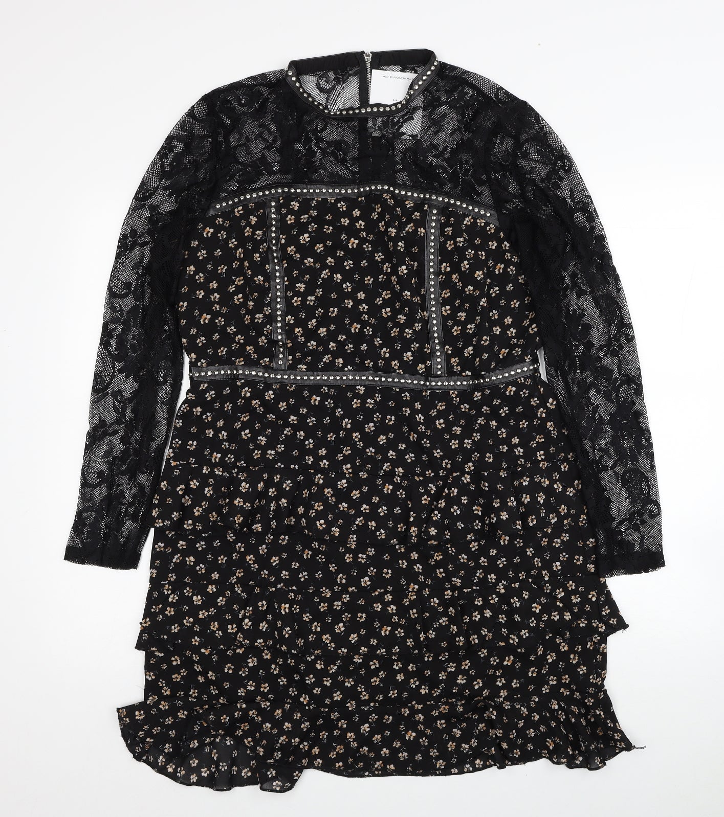 Glamorous Womens Black Floral Polyester Sheath Size 14 Round Neck Zip