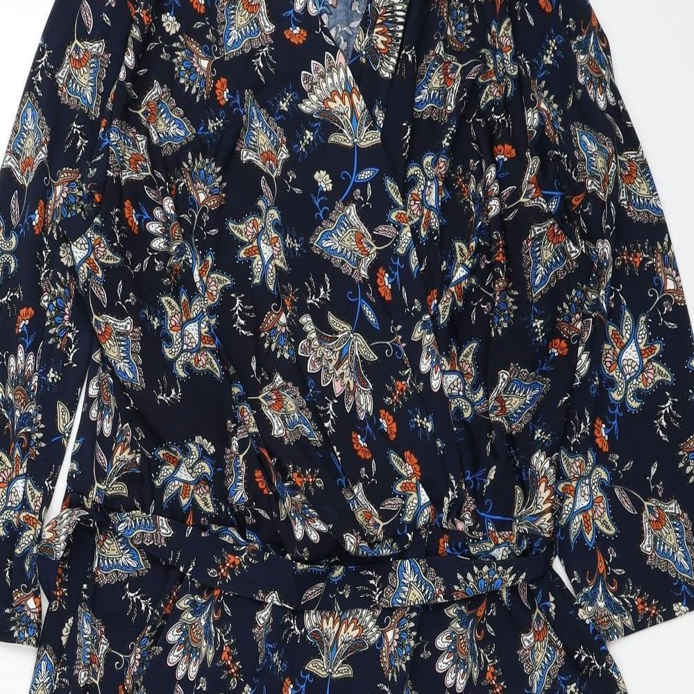 Yumi Womens Blue Paisley Polyester A-Line Size 18 V-Neck Pullover