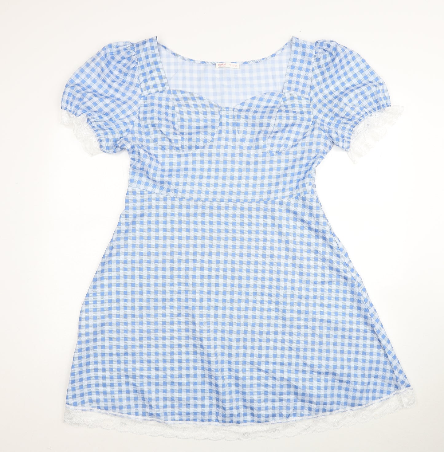 ROMWE Womens Blue Check Polyester Skater Dress Size XL Sweetheart Pullover