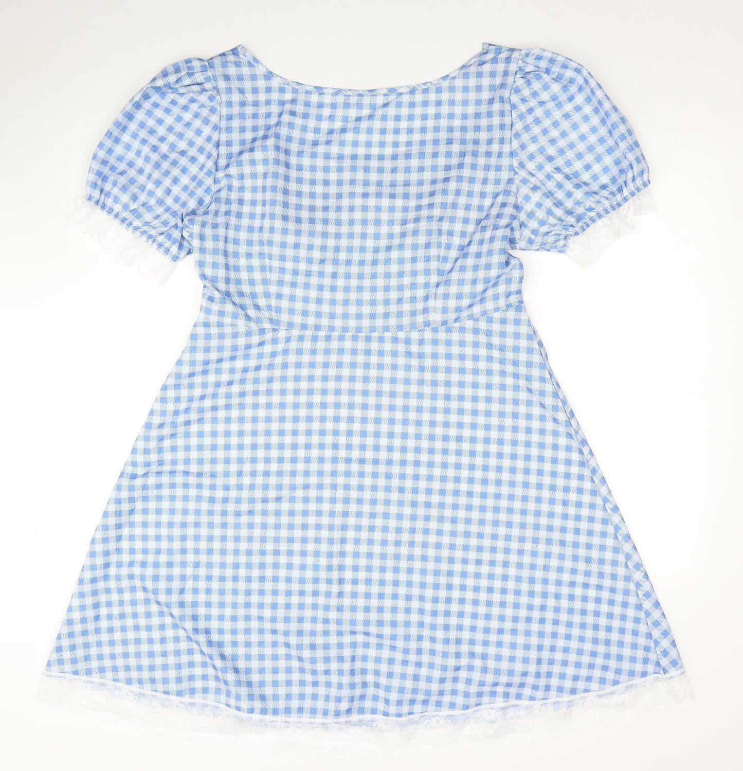 ROMWE Womens Blue Check Polyester Skater Dress Size XL Sweetheart Pullover