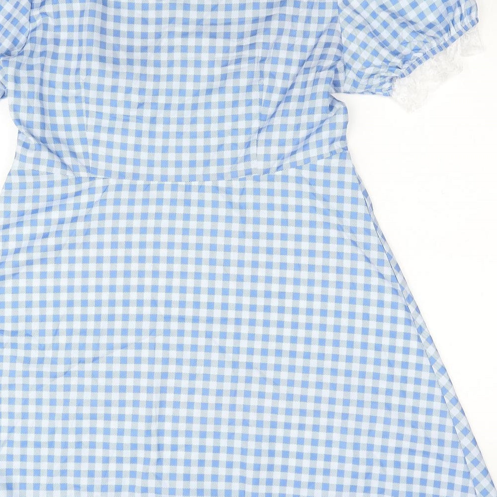 ROMWE Womens Blue Check Polyester Skater Dress Size XL Sweetheart Pullover