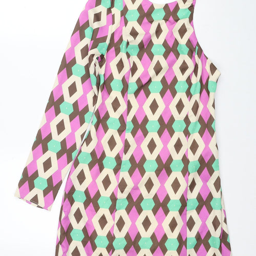 Zara Womens Multicoloured Geometric Polyester Shift Size XS Round Neck Zip