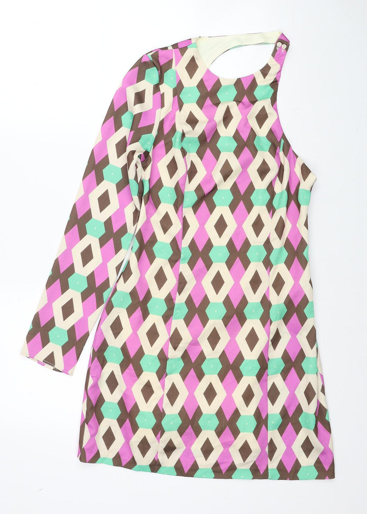 Zara Womens Multicoloured Geometric Polyester Shift Size XS Round Neck Zip