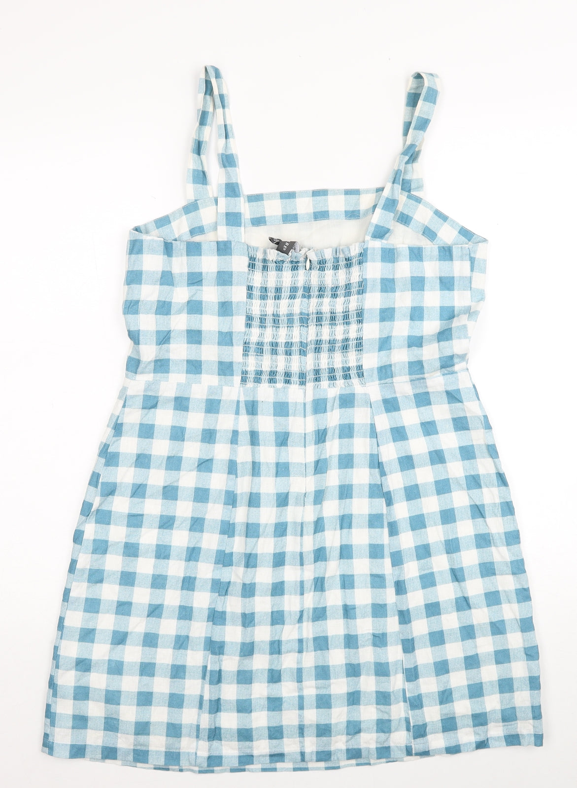 Primark Womens Blue Check Cotton Tank Dress Size 14 Square Neck Zip