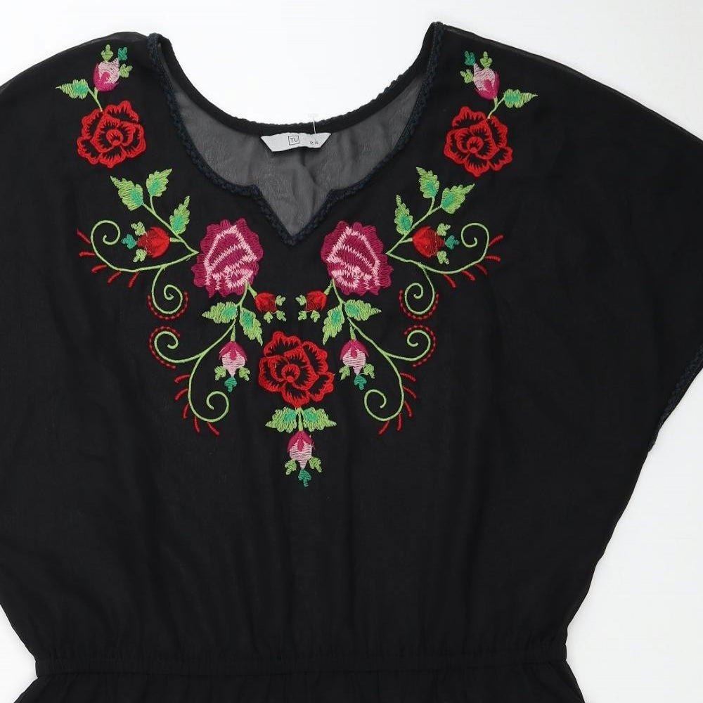 TU Womens Black Polyester Kaftan Size 12 V-Neck Pullover