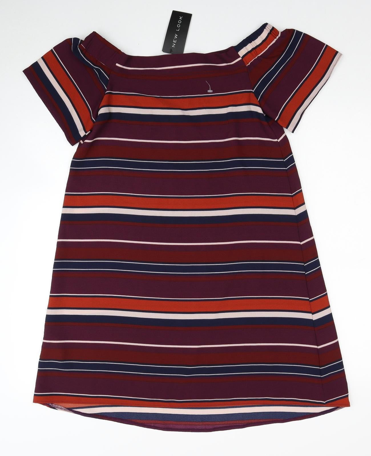 New Look Womens Multicoloured Striped Polyester A-Line Size 8 Off the Shoulder Pullover