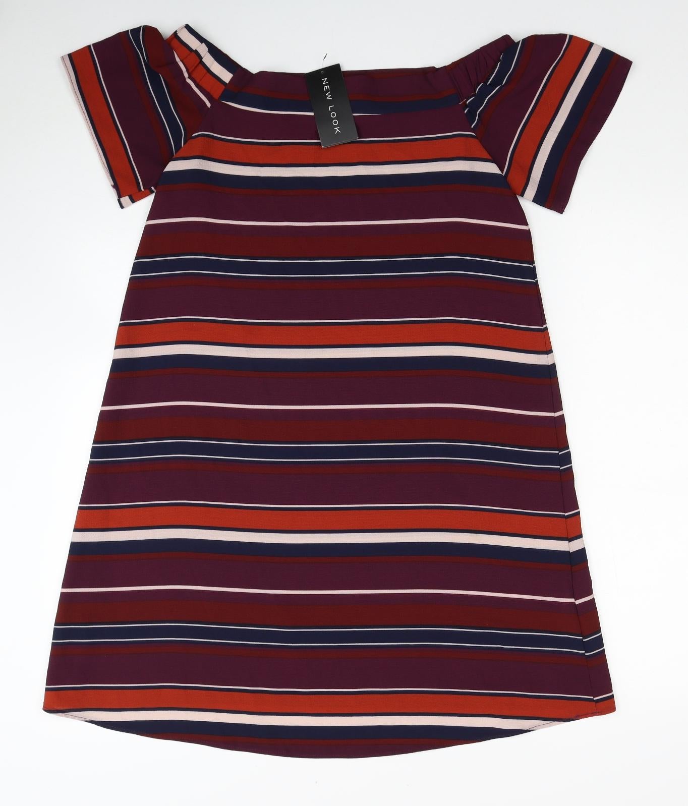 New Look Womens Multicoloured Striped Polyester A-Line Size 8 Off the Shoulder Pullover
