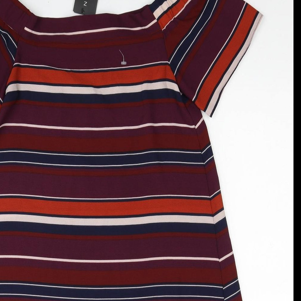 New Look Womens Multicoloured Striped Polyester A-Line Size 8 Off the Shoulder Pullover