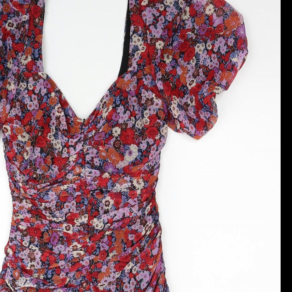 Zara Womens Multicoloured Floral Polyester Mini Size S Scoop Neck Zip