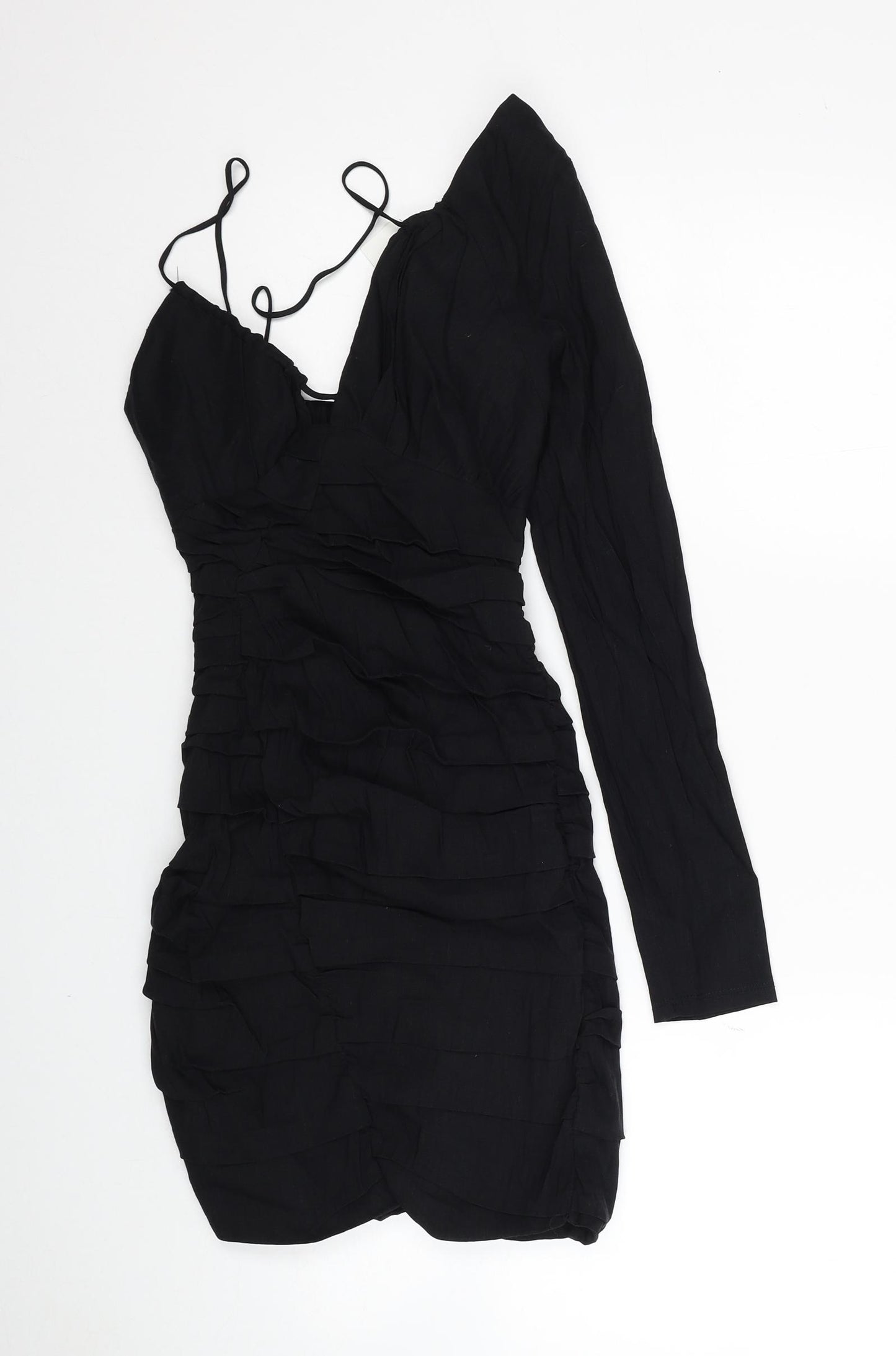 Zara Womens Black Linen Mini Size XS One Shoulder Zip