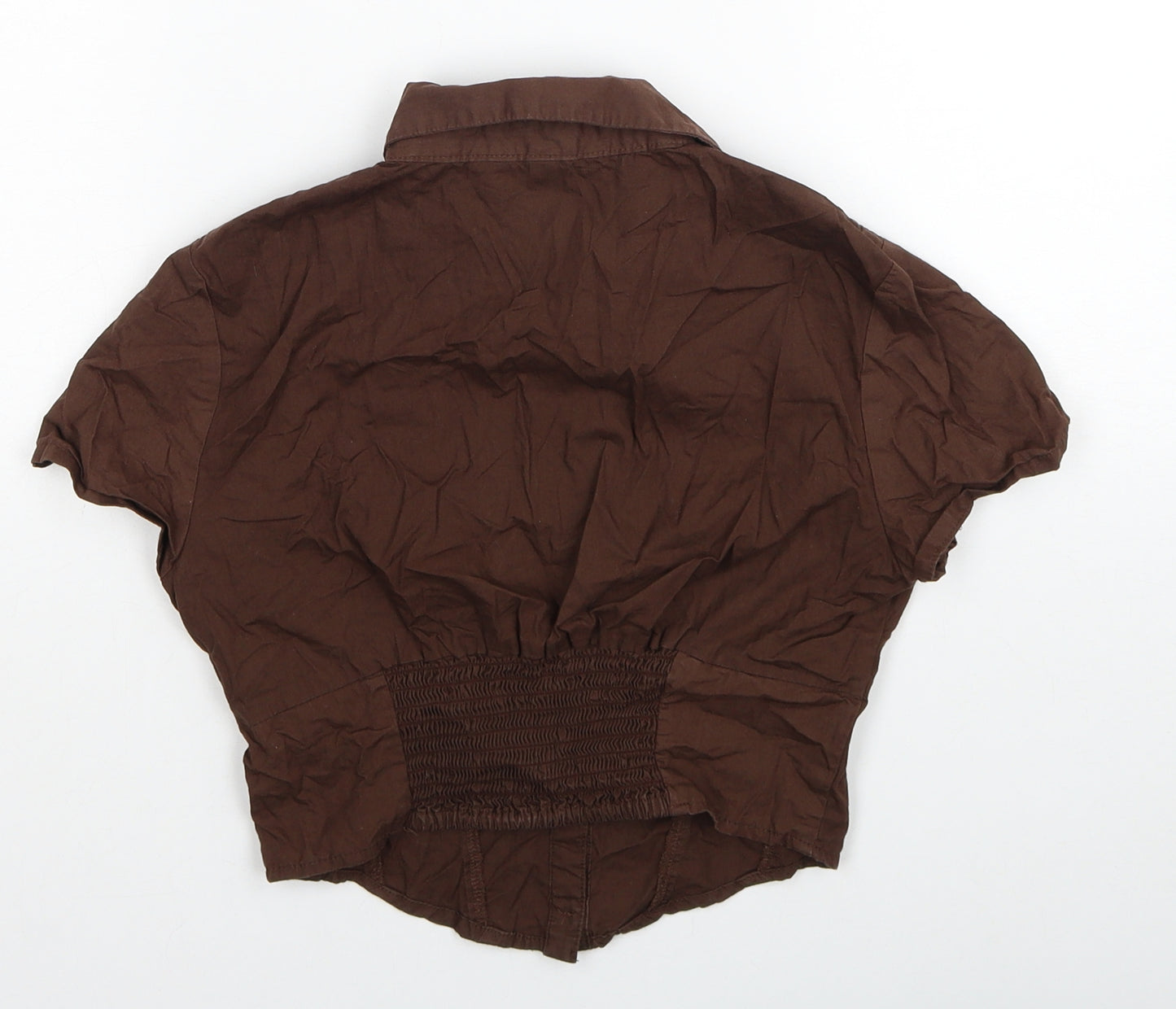 H&M Womens Brown Cotton Basic Button-Up Size 6 Collared - Shirred Back