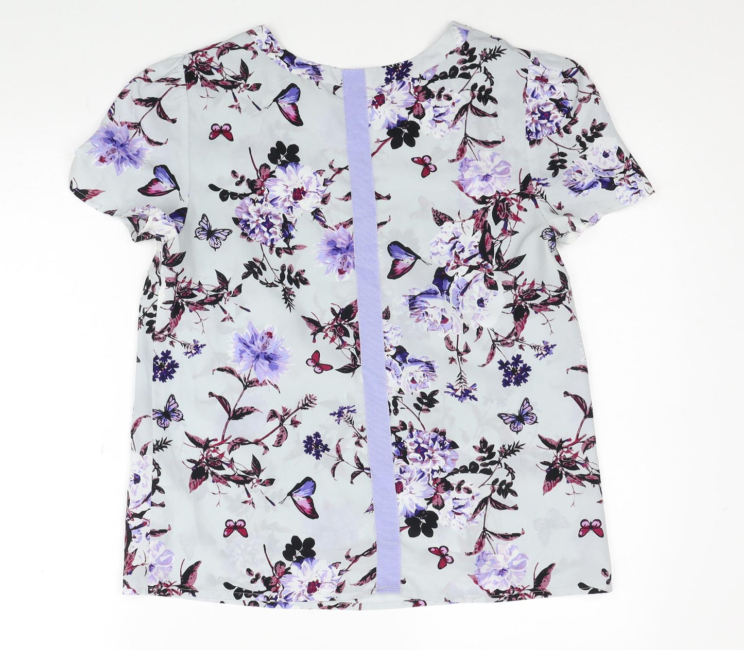 Oasis Womens Blue Floral Polyester Basic T-Shirt Size 10 Round Neck - Butterfly