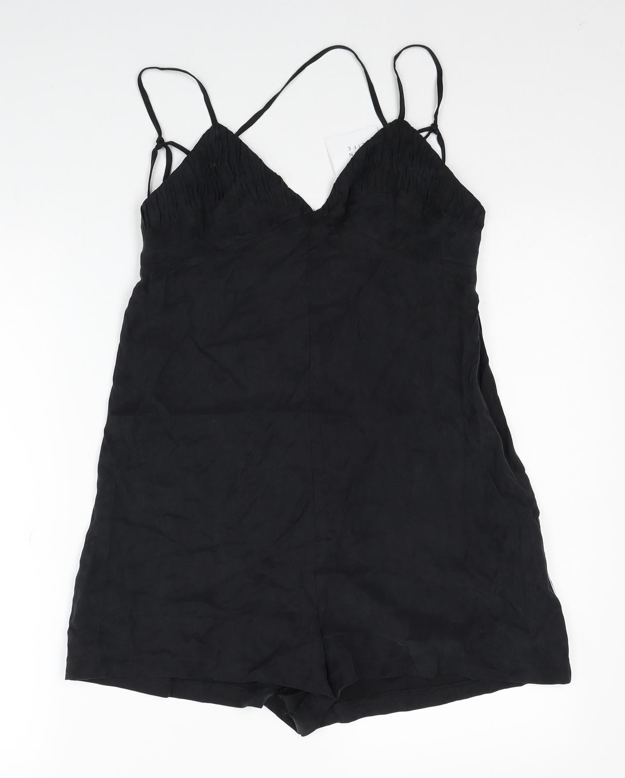 Zara Womens Black Lyocell Playsuit One-Piece Size M Zip