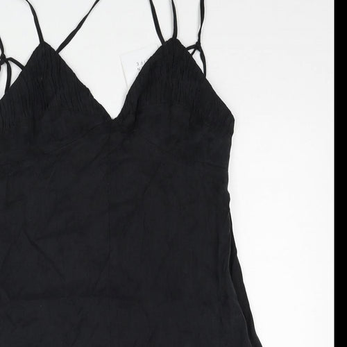 Zara Womens Black Lyocell Playsuit One-Piece Size M Zip