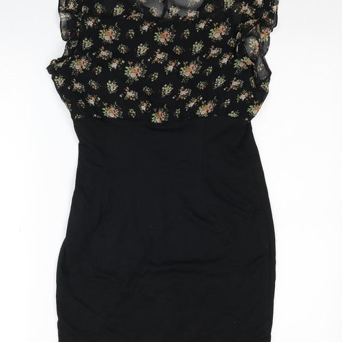 FOREVER 21 Womens Black Floral Polyester Mini Size M Boat Neck Zip