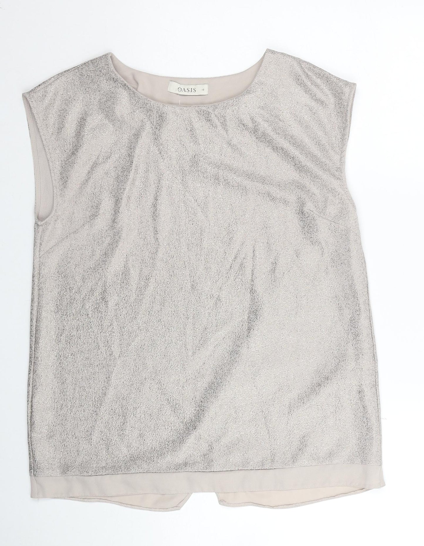 Oasis Womens Beige Polyester Basic Tank Size 10 Round Neck - Metallic Wrap Back Detail