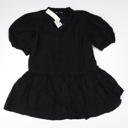 Zara Womens Black Lyocell A-Line Size S V-Neck Pullover