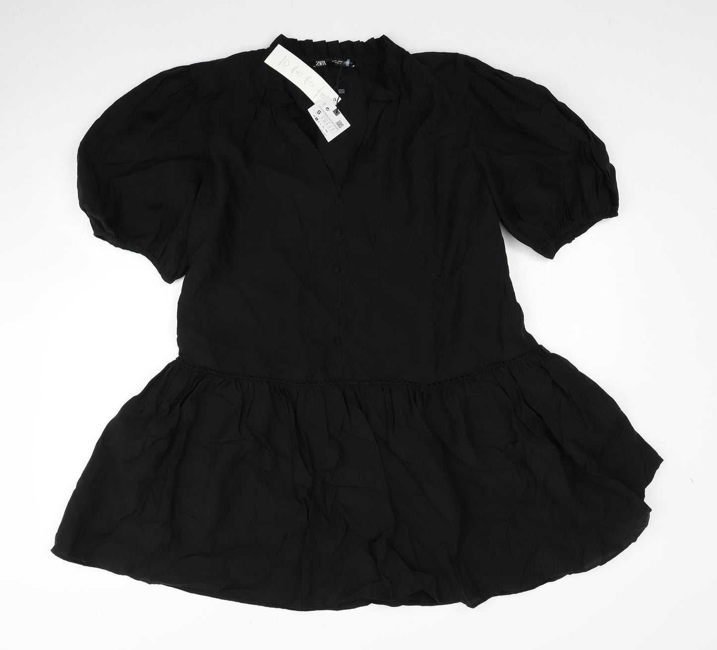 Zara Womens Black Lyocell A-Line Size S V-Neck Pullover