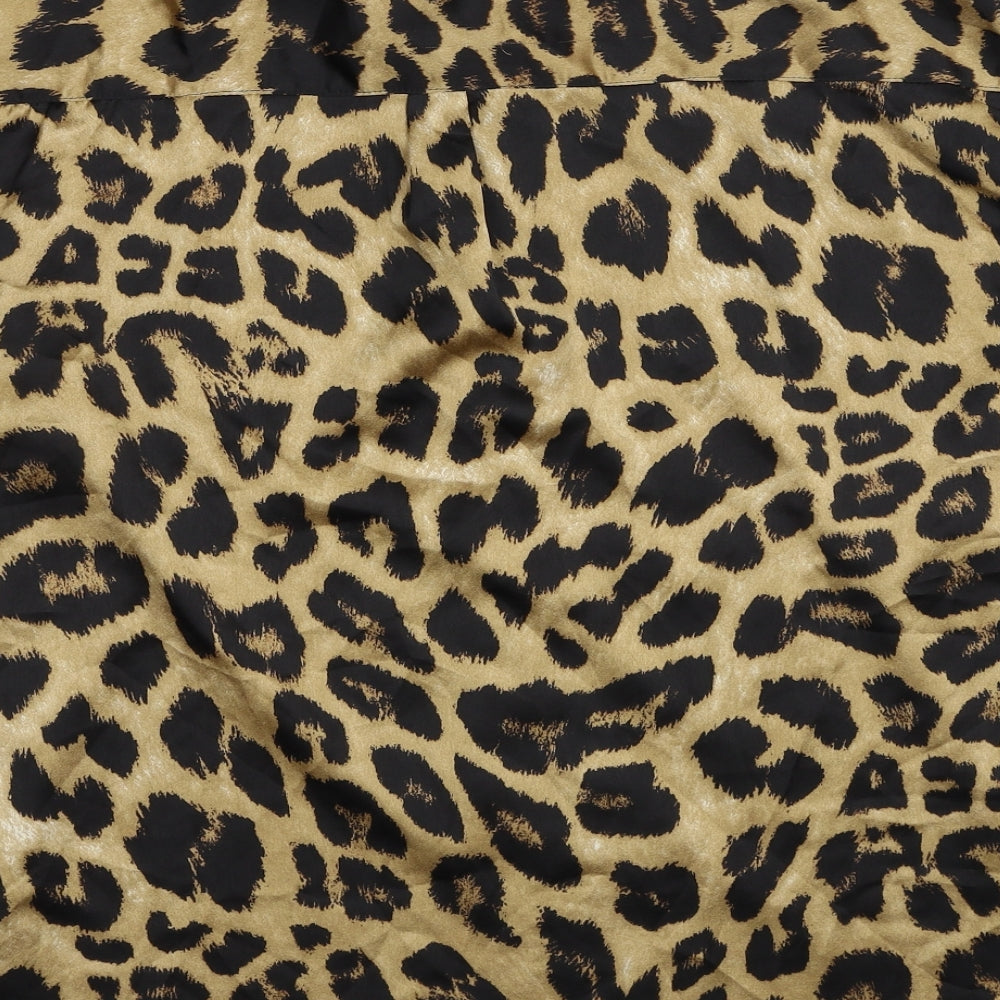 Missguided Womens Beige Animal Print Polyester Basic Button-Up Size 10 Collared - Leopard Print