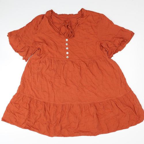 Cupshe Womens Orange Viscose A-Line Size S Sweetheart Tie