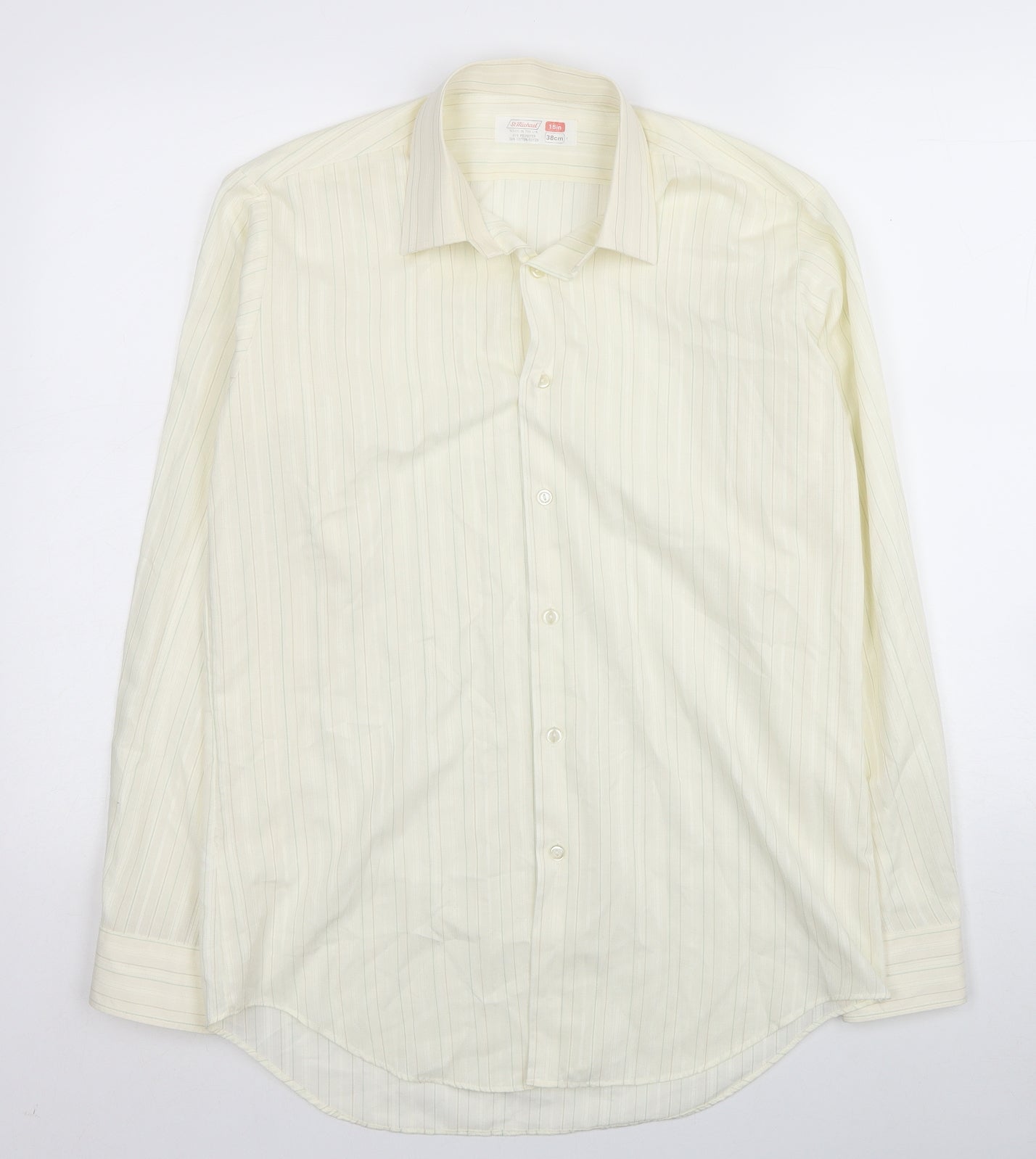 Marks and Spencer Mens Ivory Striped Polyester Button-Up Size M Collared Button