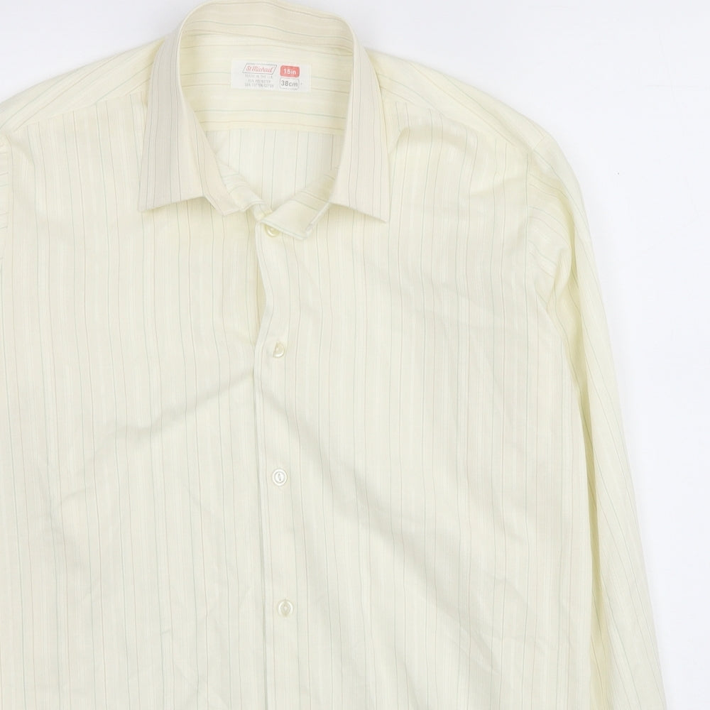 Marks and Spencer Mens Ivory Striped Polyester Button-Up Size M Collared Button